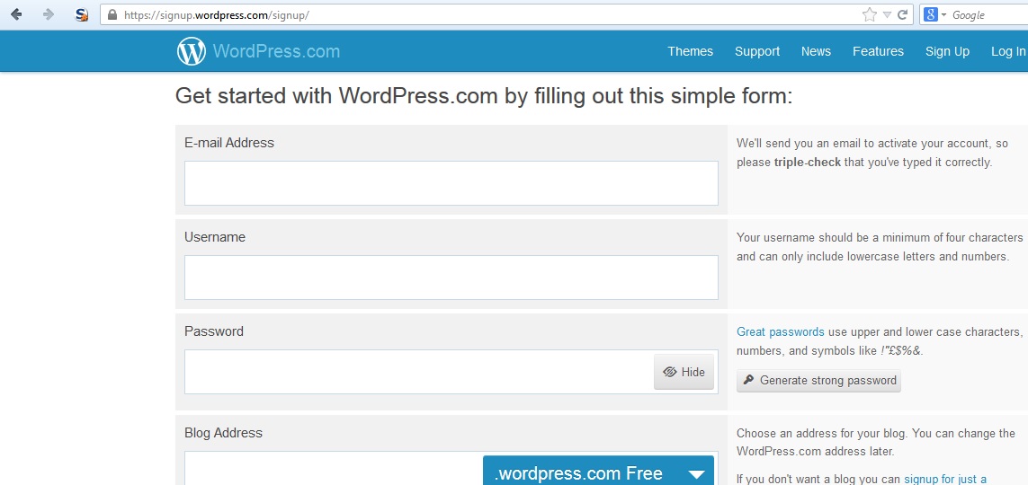 WordPress Registration Page