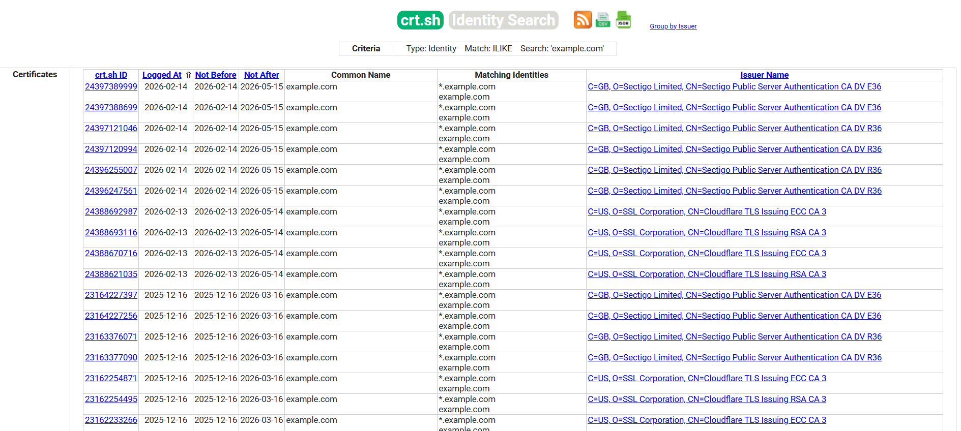 CT Log Search Example
